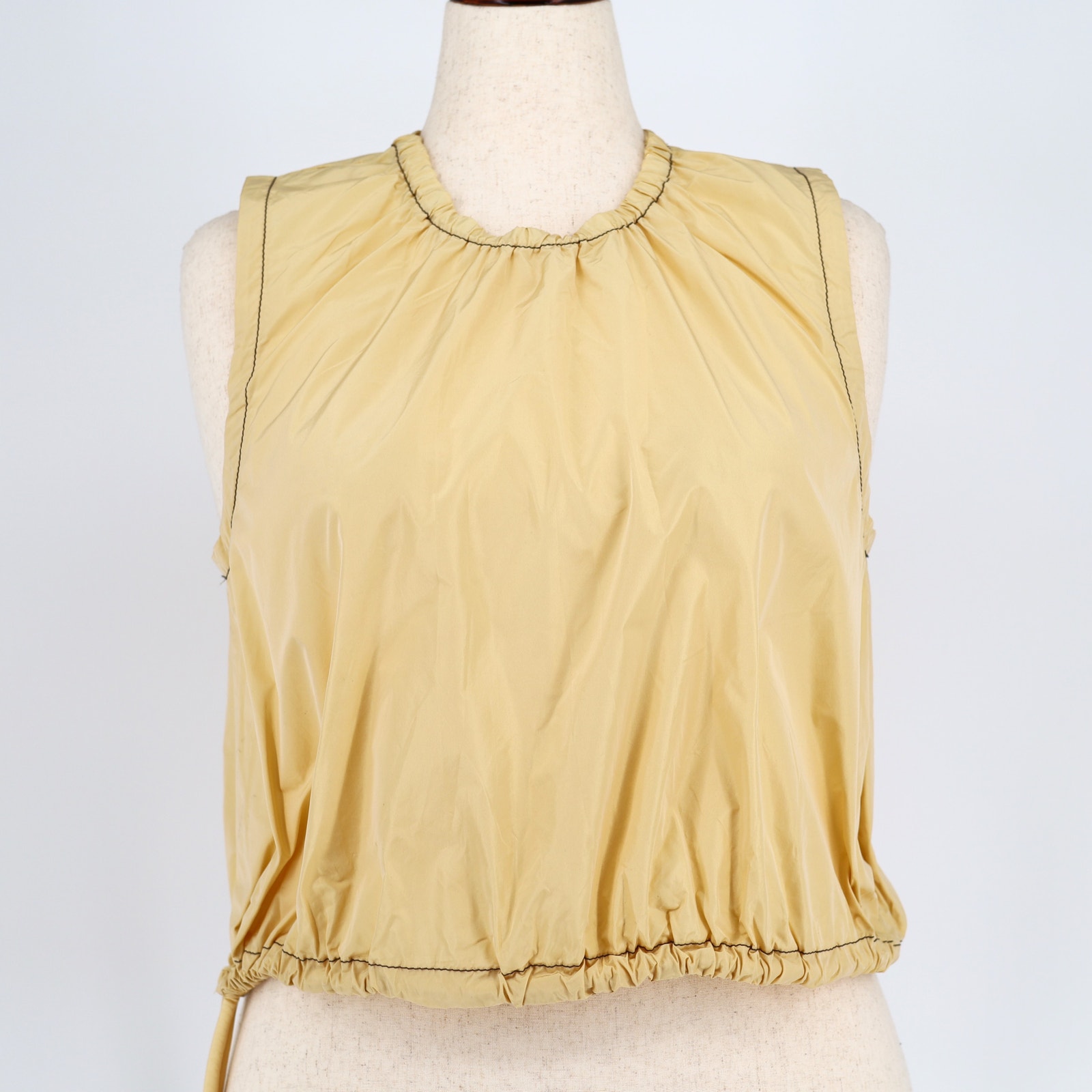 Sunnei Women Beige Sleeveless Round Neck Streetwear Taffeta Crop Top Size L